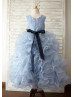Blue Satin Organza Ruffled Flower Girl Dress With Flower Sash Blue Satin Organza Ruffled Flower Girl Dress With Flower Sash